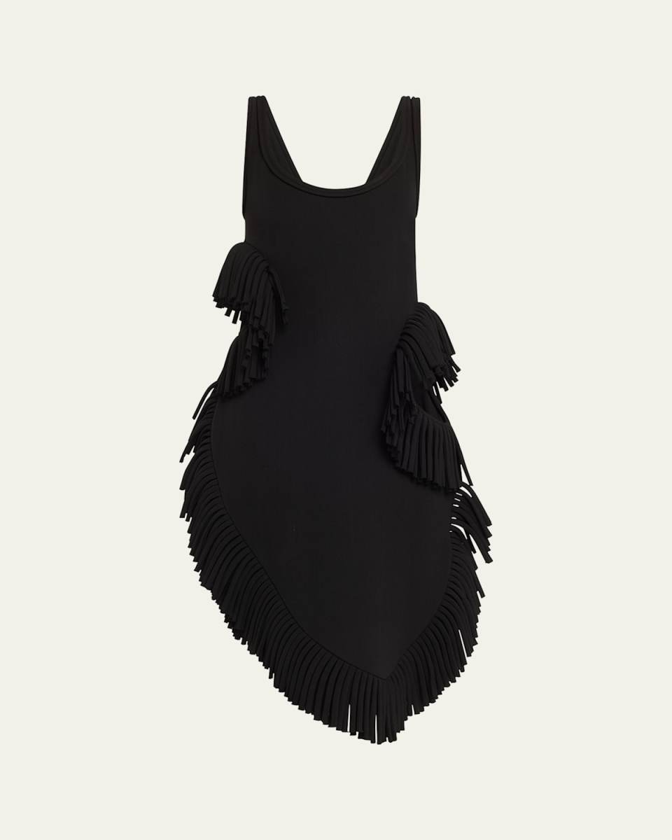 Scatter Wool Fringe Sleeveless Cutout Midi Dress